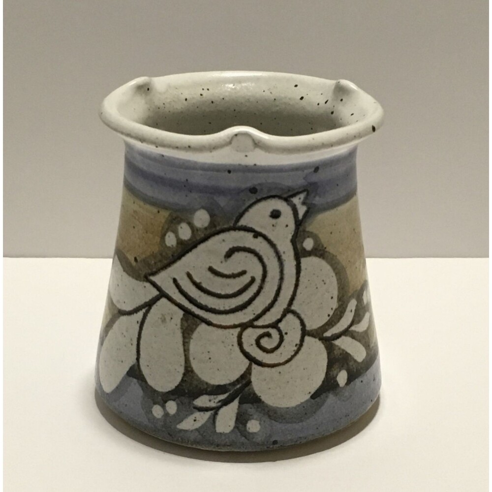 Vintage Petteford Pottery Signed Candle Votive Holder Bird Speckled Stoneware